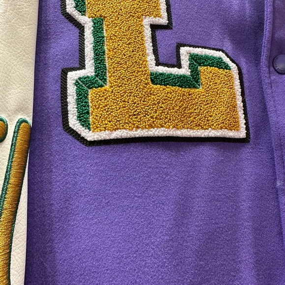 Multi Patch  LV Purple Leather Varsity jacket - Picture 3 of 5